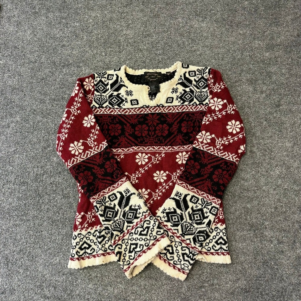 Obermeyer Sweater Womens Size S Red Wool Blend Nordic Fair Isle Knit Scalloped